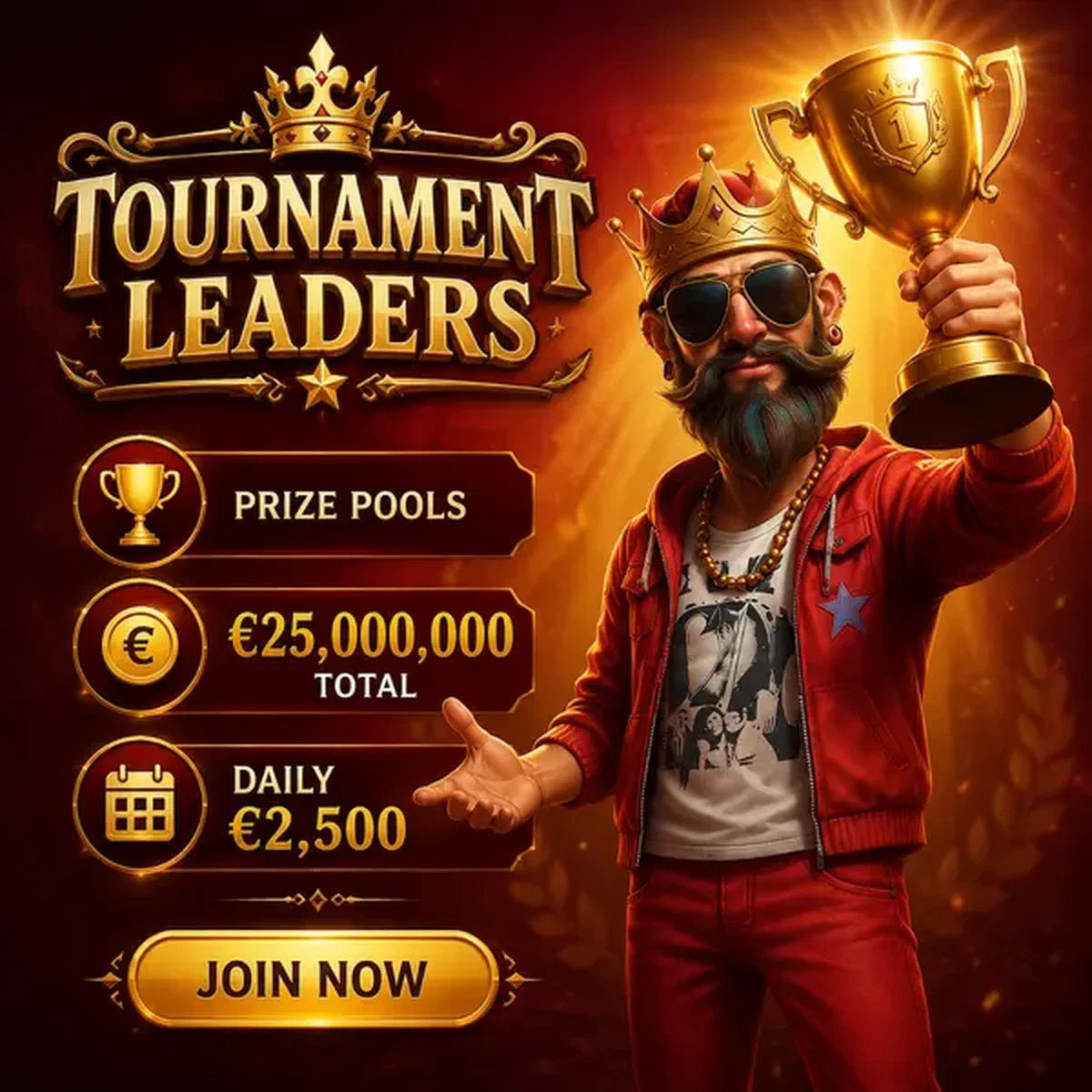 The Block King raising golden trophy at Coolzino slots tournament leaderboard