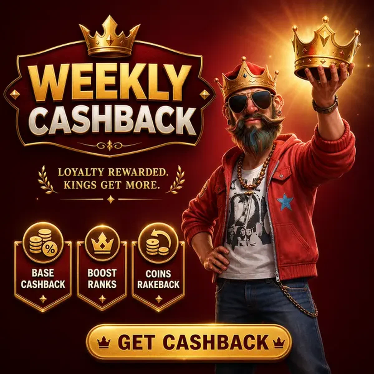 The Block King presenting golden crown at Weekly Cashback and Coolzino Slot Rewards slots
