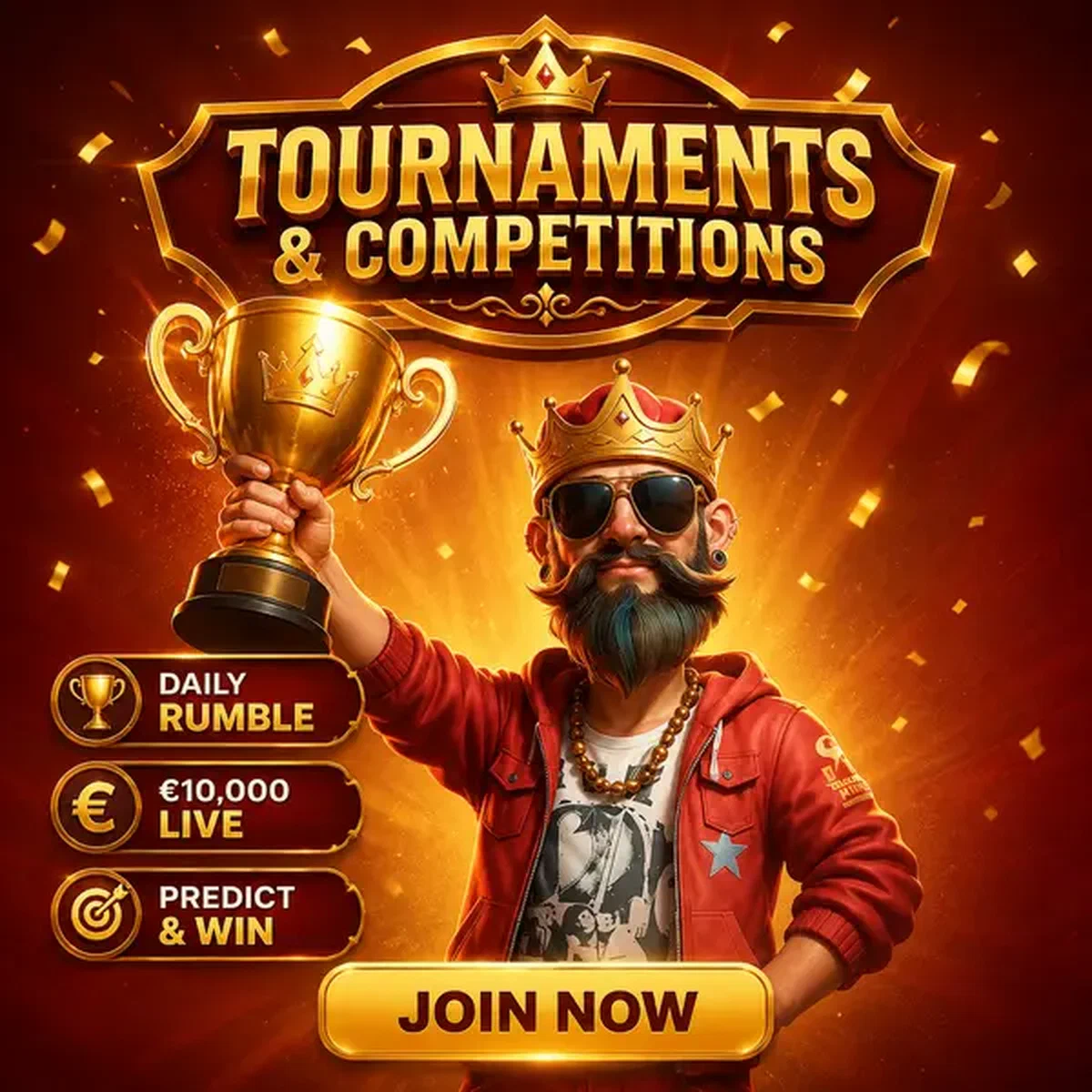 The Block King holding golden trophy at Coolzino tournaments and competitions arena